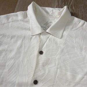 Tommy Bahama Men’s Large White Floral Silk Short Sleeve Hawaiian Shirt